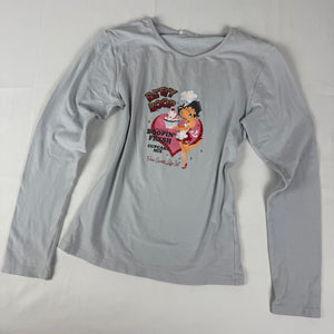 Baby blue cotton logo tight fit long sleeves top (S)