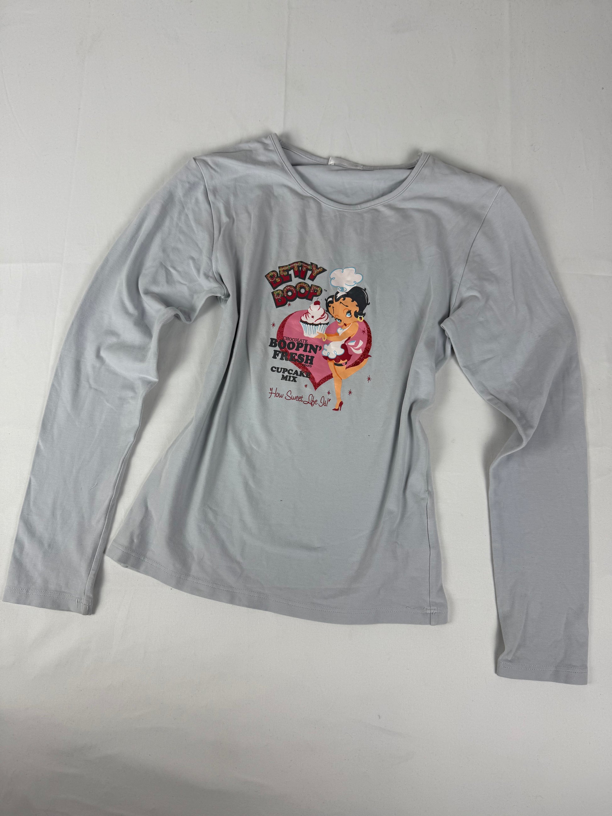 Baby blue cotton logo tight fit long sleeves top (S)