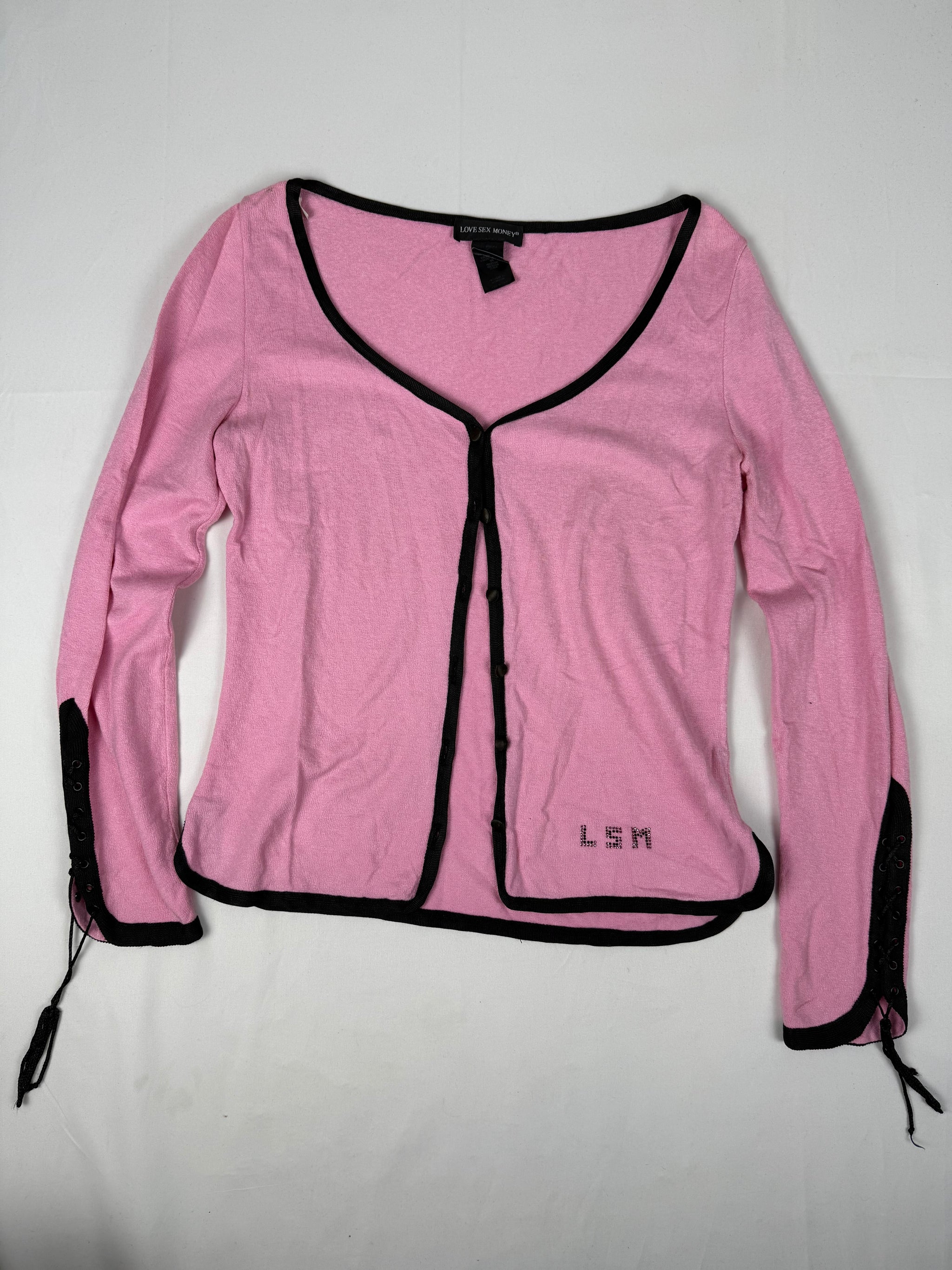 Pink lace up cardigan jumper (L)