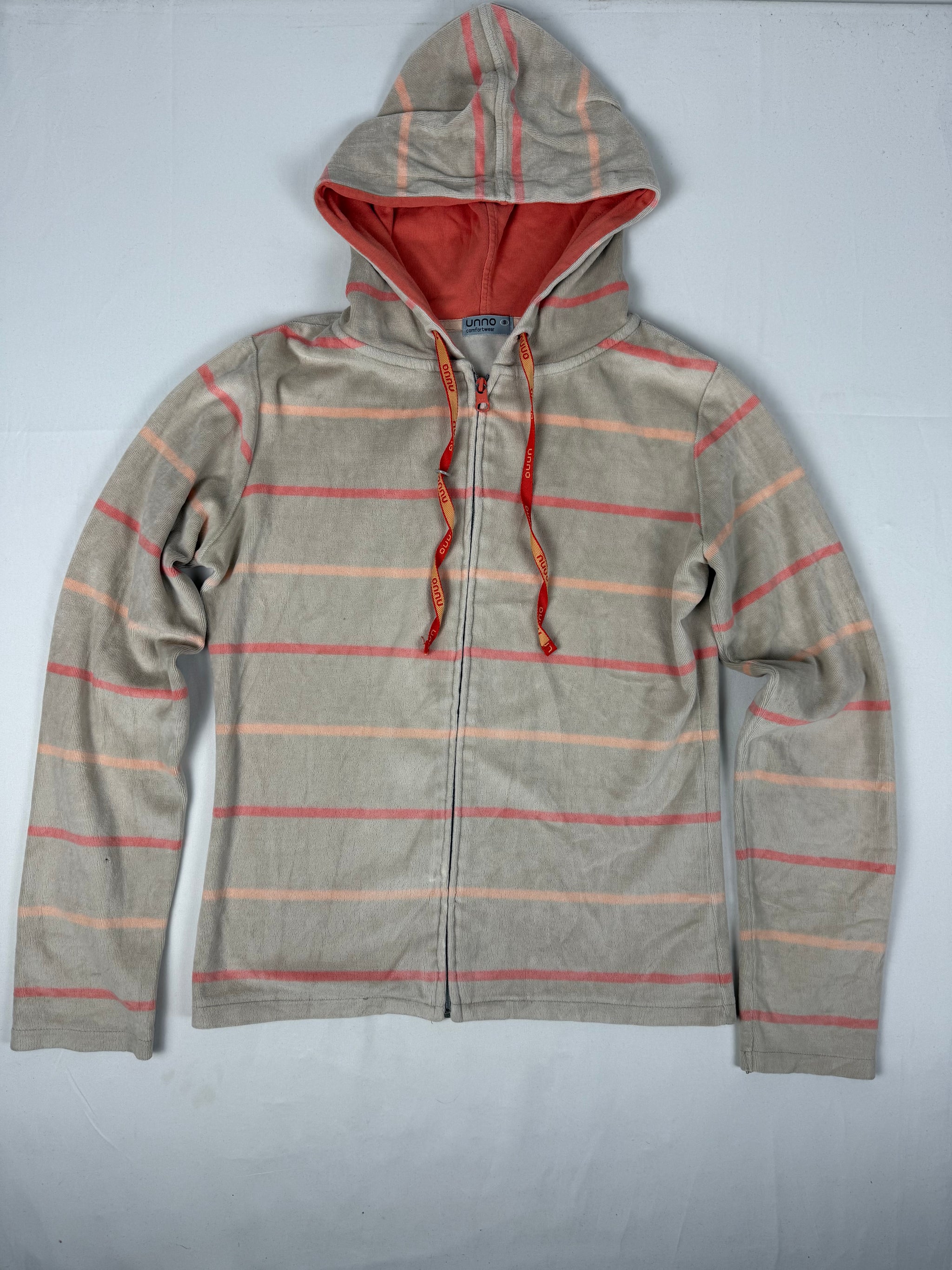 Beige striped velvet zip up hoodie (S/M)