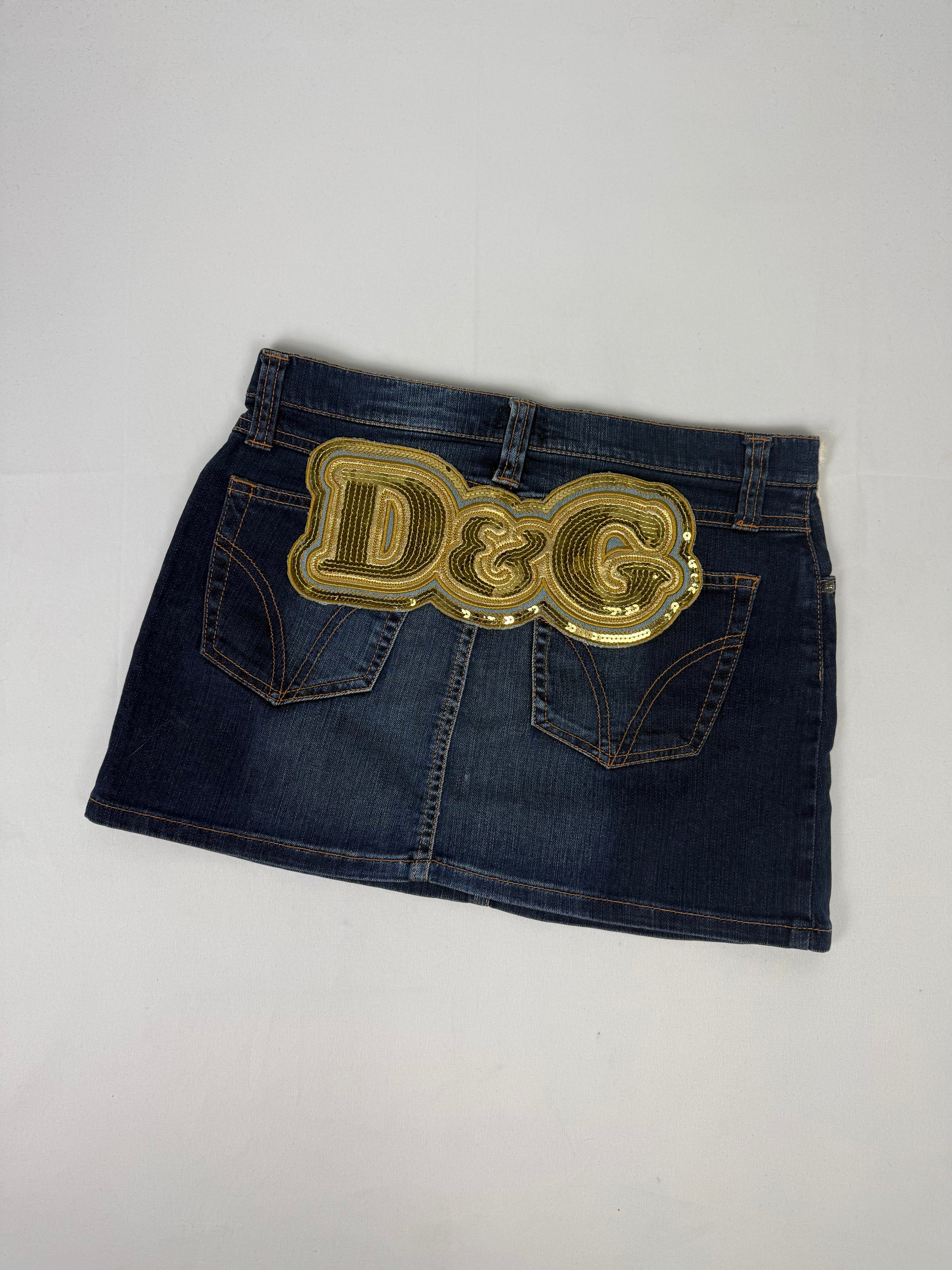 Blue denim sequins logo mini skirt (S/M)