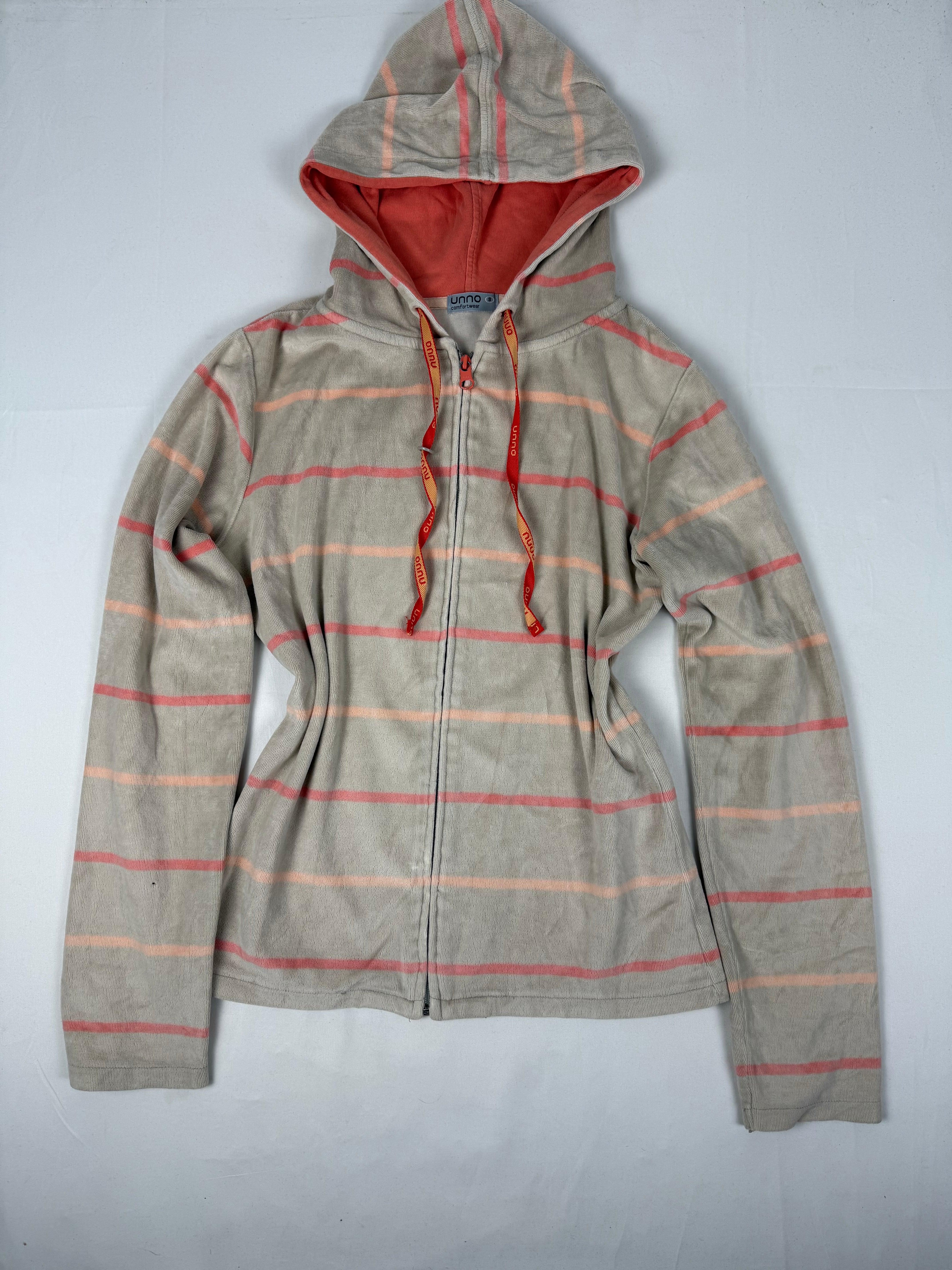 Beige striped velvet zip up hoodie (S/M)