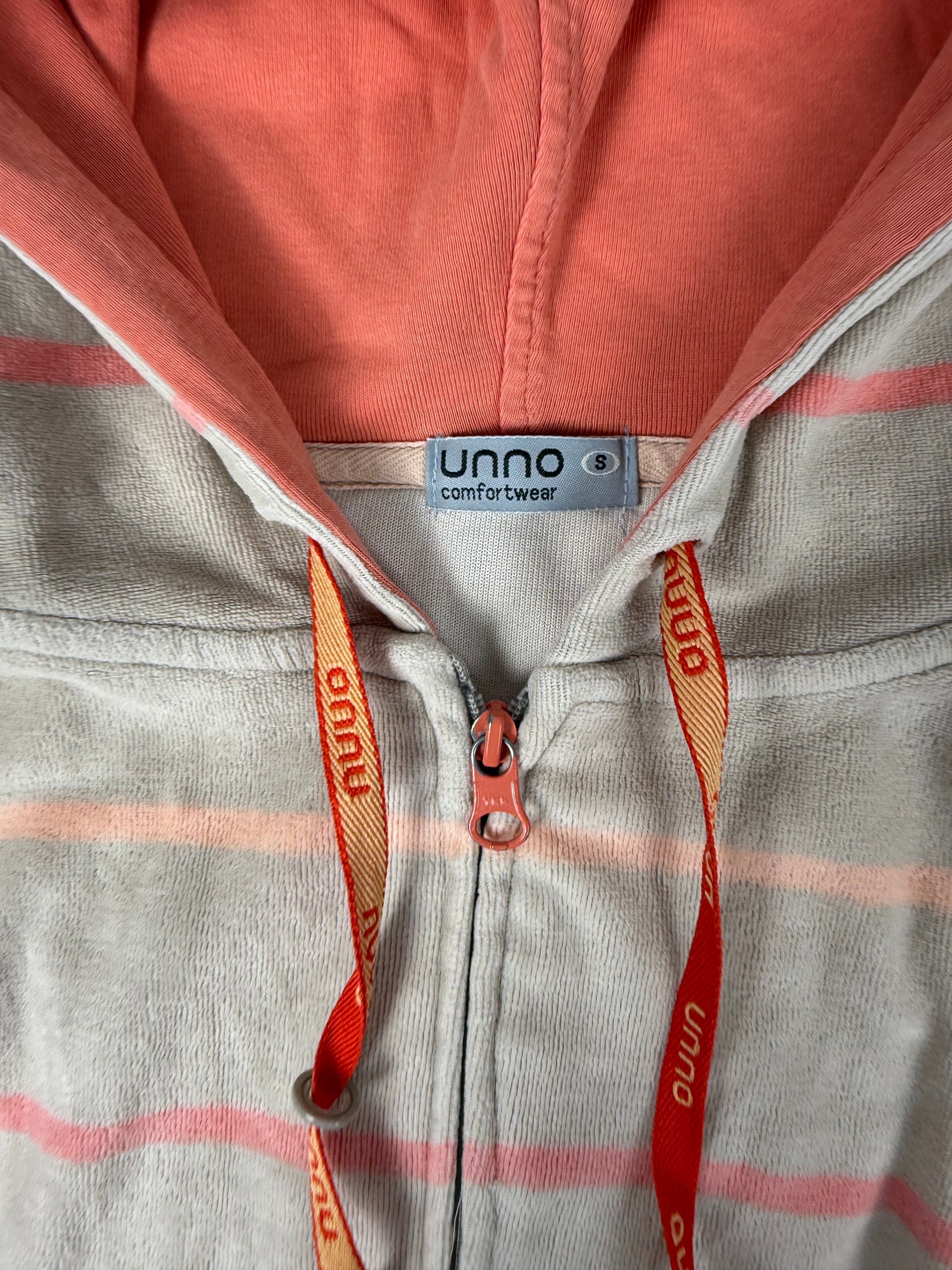 Beige striped velvet zip up hoodie (S/M)