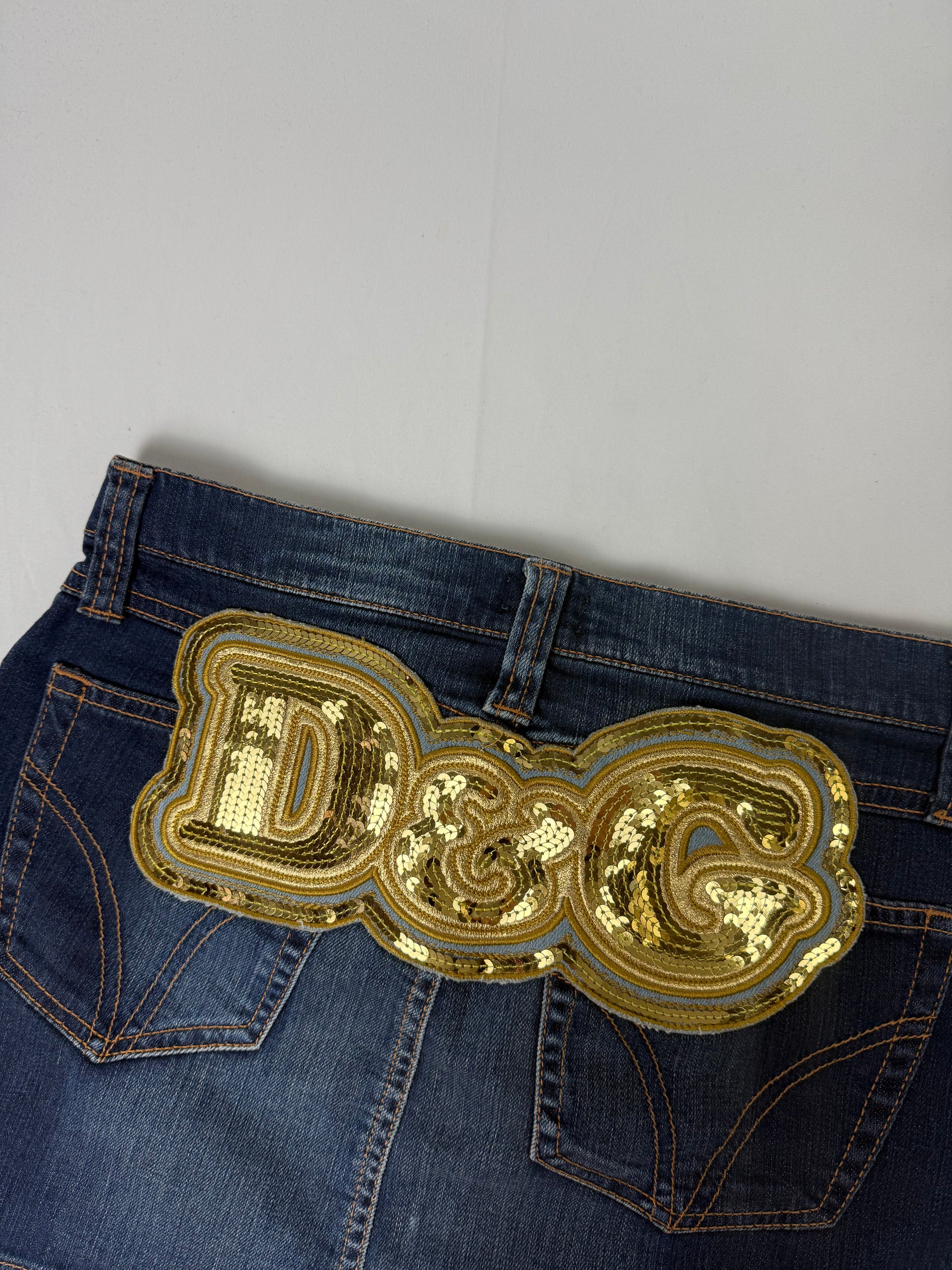 Blue denim sequins logo mini skirt (S/M)