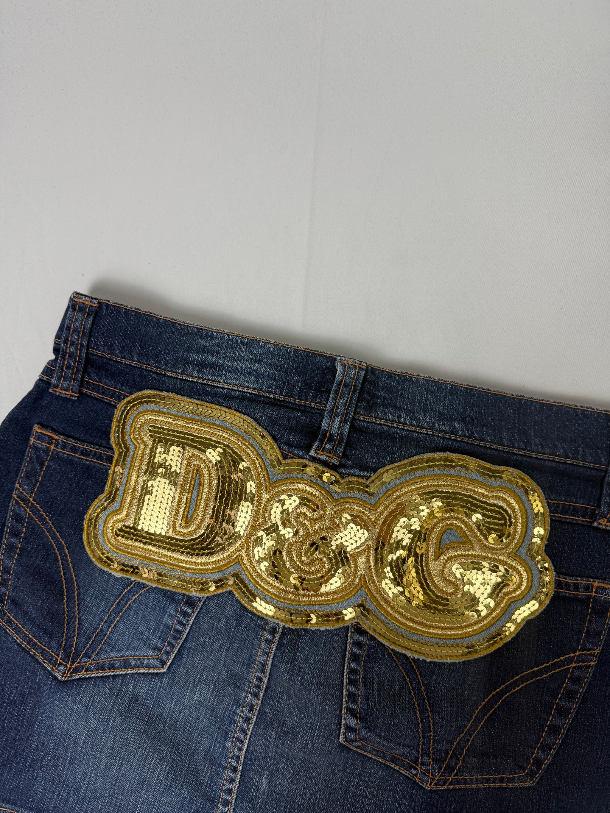 Blue denim sequins logo mini skirt (S/M)