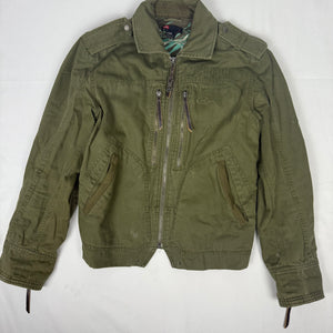 Khaki utility zip up cotton jacket (M)