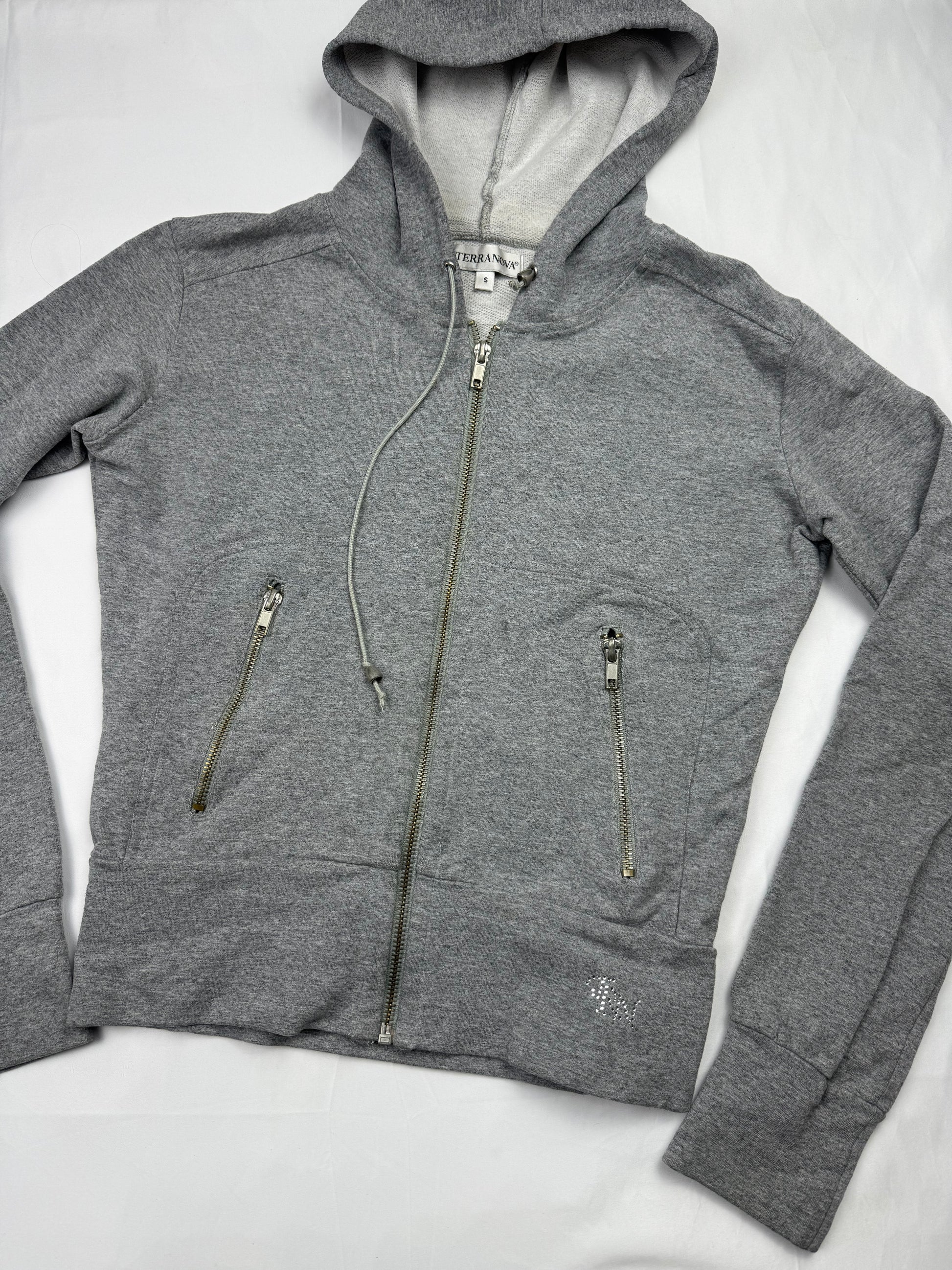 Grey cotton zip up tight fit sweatshirt (S)