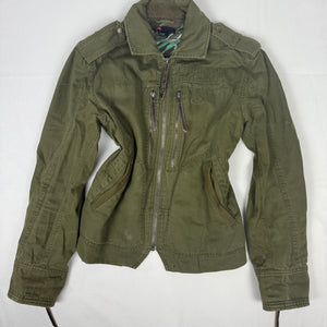 Khaki utility zip up cotton jacket (M)