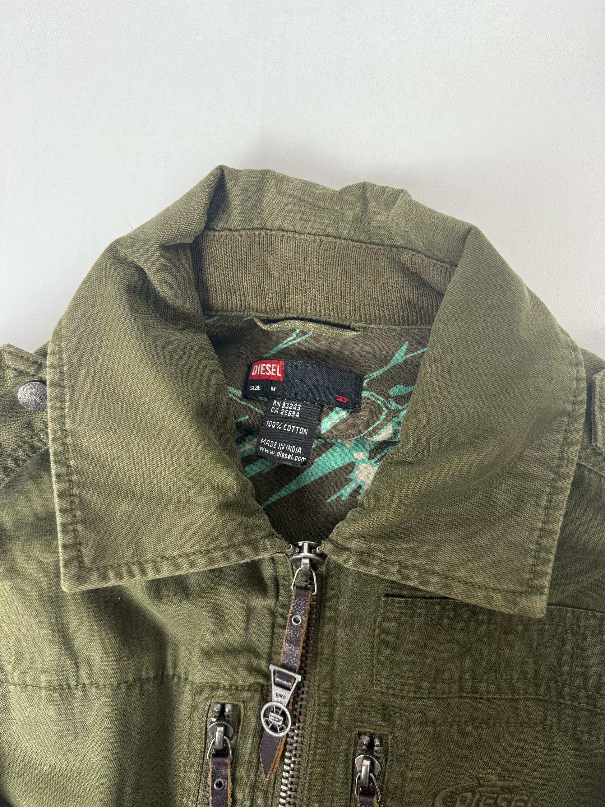 Khaki utility zip up cotton jacket (M)
