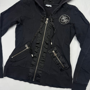 Black lace up tight fit zip up hoodie (S)