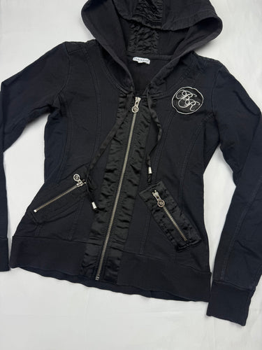 Black lace up tight fit zip up hoodie (S)