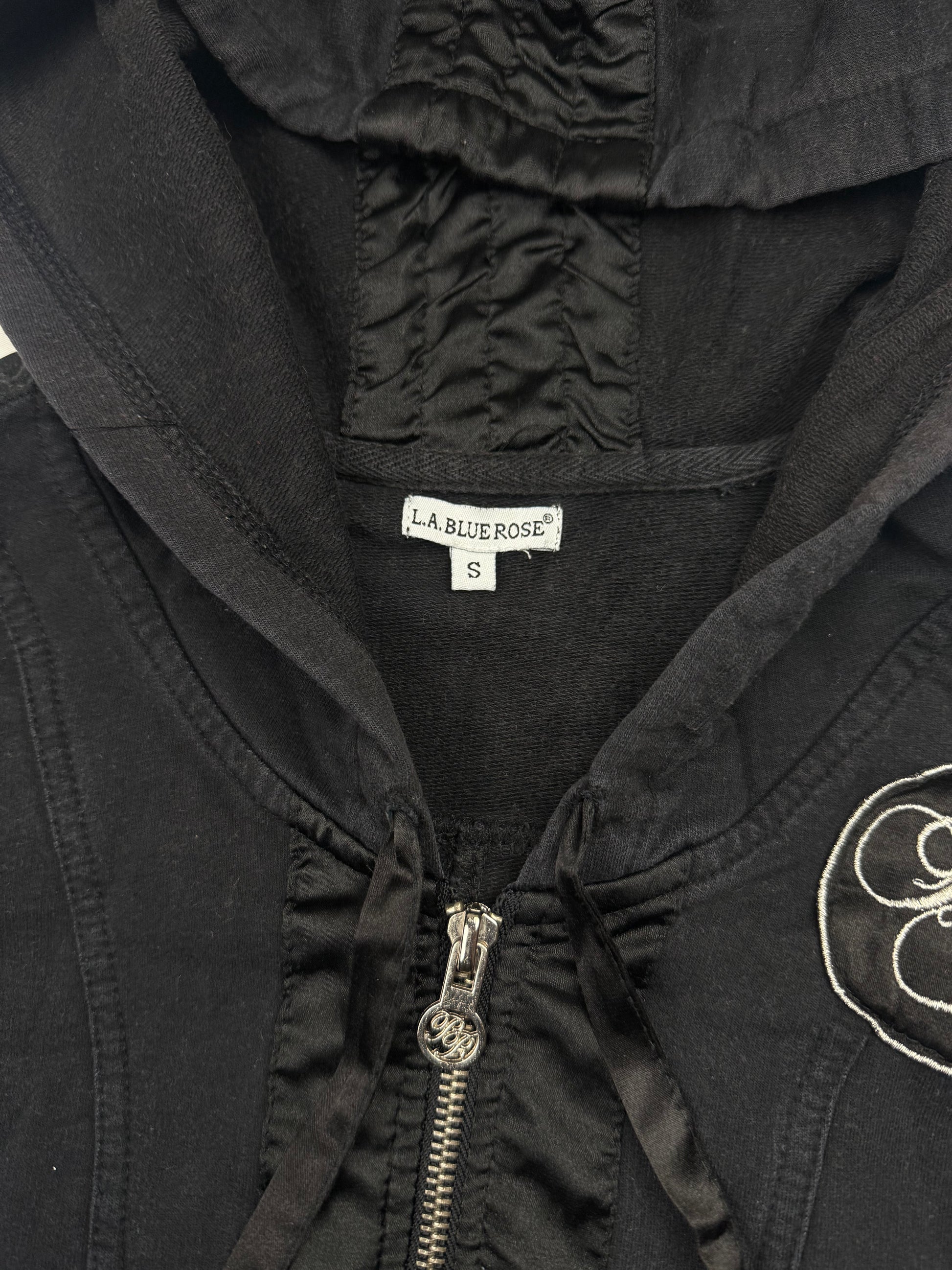 Black lace up tight fit zip up hoodie (S)
