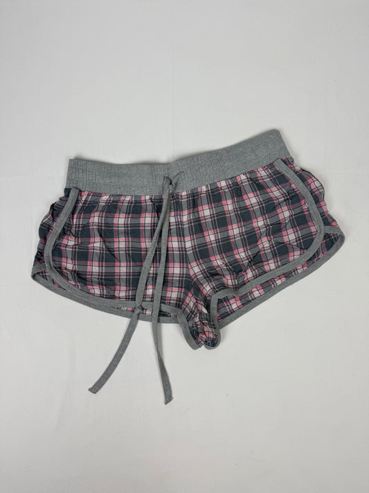 Grey & pink check print low rise mini short (S/M)