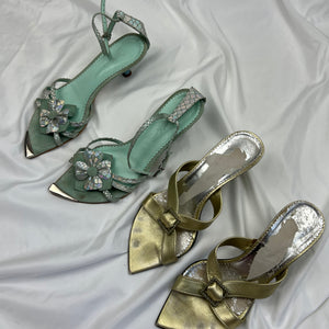 Gold 100% leather kitten heels summer mules (37)