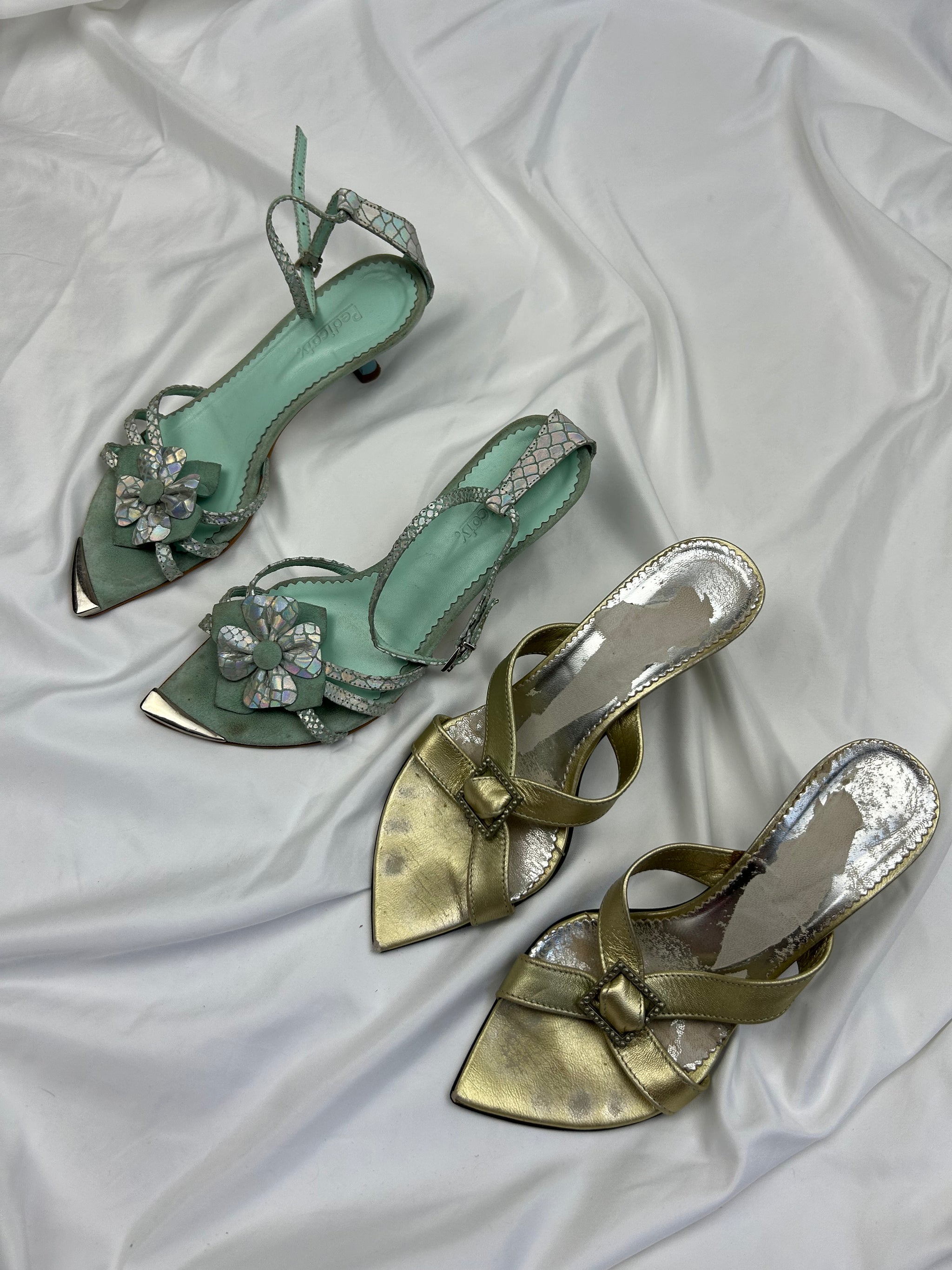 Gold 100% leather kitten heels mules (37)