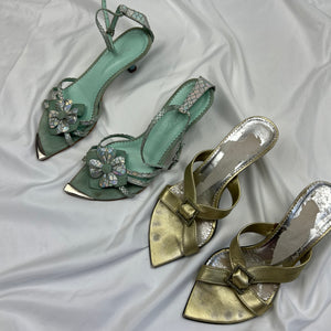 Blue 100% leather kitten heels summer sandals (37)