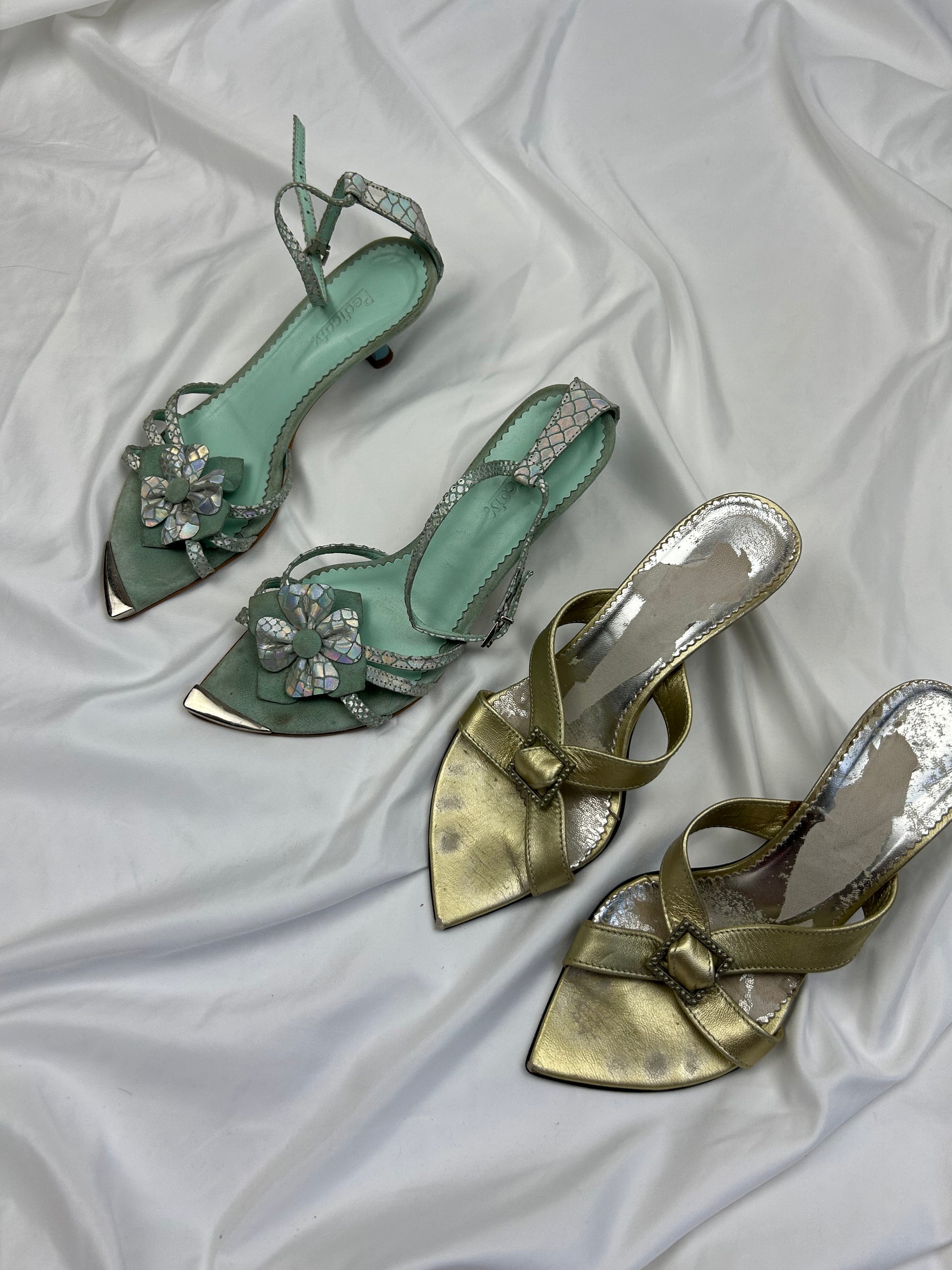 Blue 100% leather kitten heels summer sandals (37)