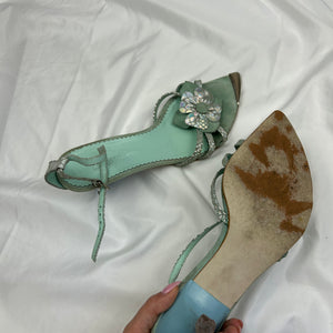 Blue 100% leather kitten heels summer sandals (37)