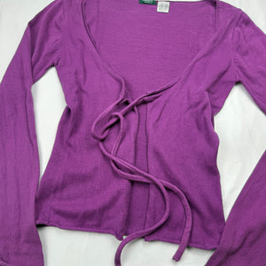 Purple tie up 100% cotton cardigan jumper (M)