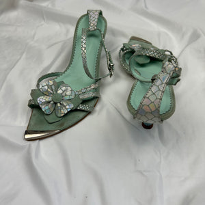 Blue 100% leather kitten heels summer sandals (37)