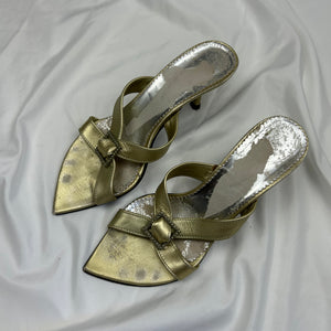 Gold 100% leather kitten heels summer mules (37)