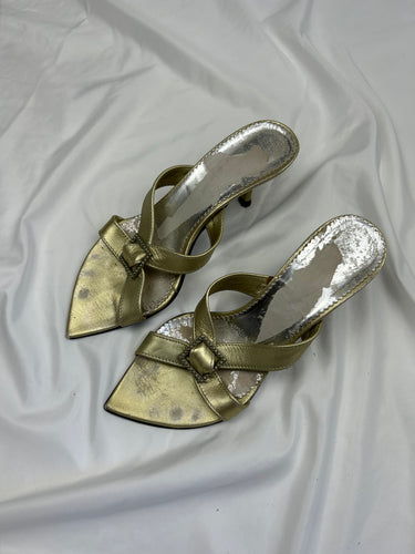 Gold 100% leather kitten heels summer mules (37)