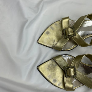 Gold 100% leather kitten heels summer mules (37)