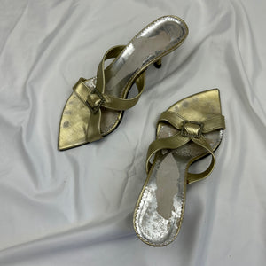 Gold 100% leather kitten heels summer mules (37)