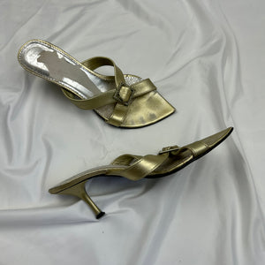 Gold 100% leather kitten heels summer mules (37)