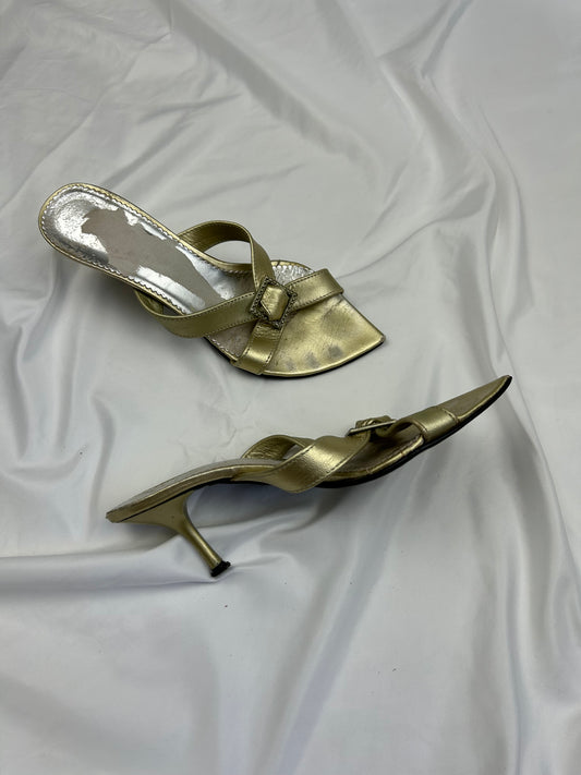 Gold 100% leather kitten heels summer mules (37)