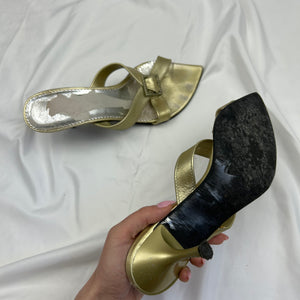 Gold 100% leather kitten heels summer mules (37)