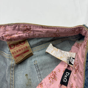 Blue denim lace up low rise capri pants (S/M)