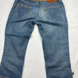 Blue denim lace up low rise capri pants (S/M)