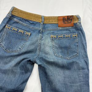 Blue denim lace up low rise capri pants (S/M)