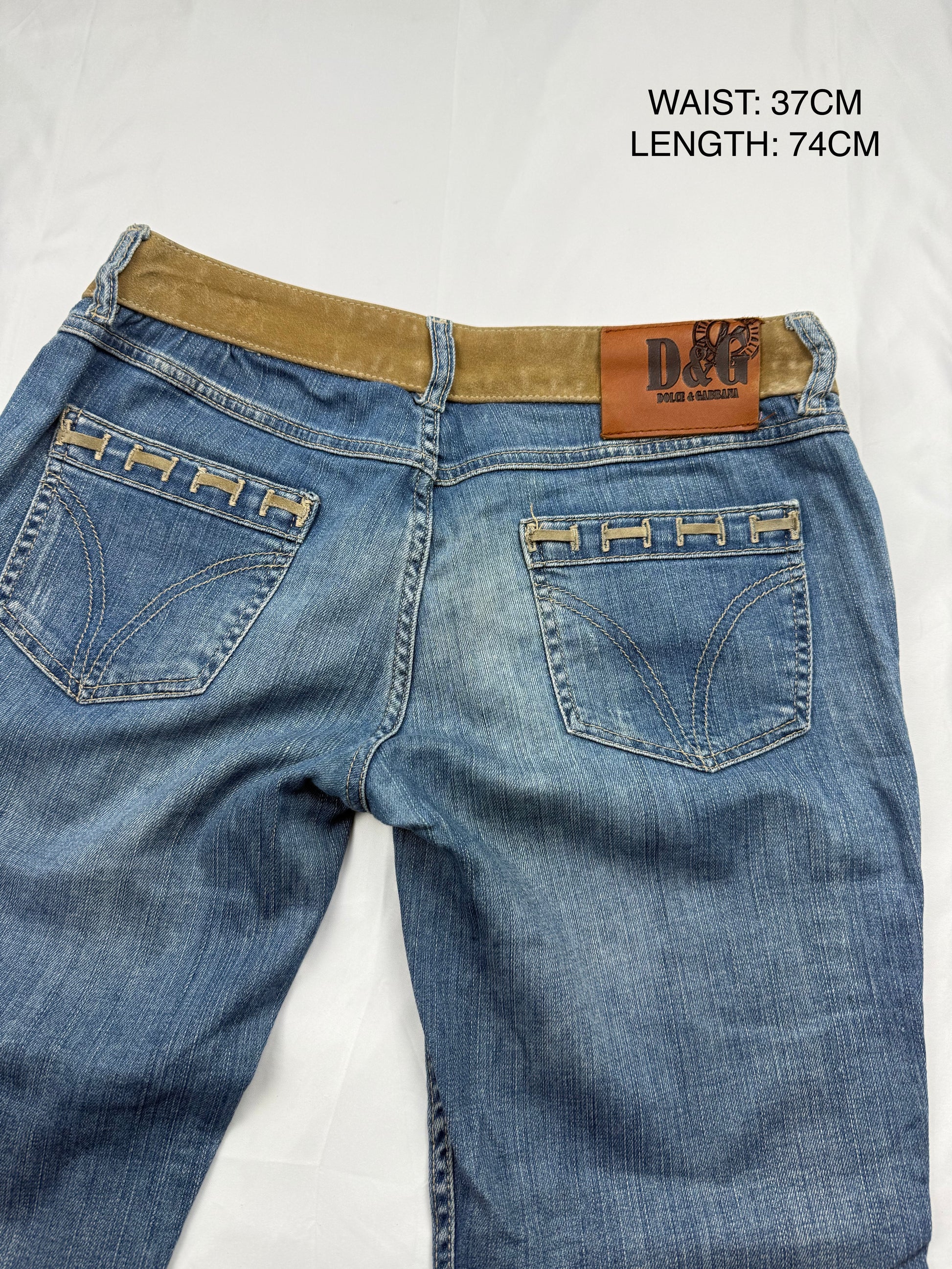 Blue denim lace up low rise capri pants (S/M)