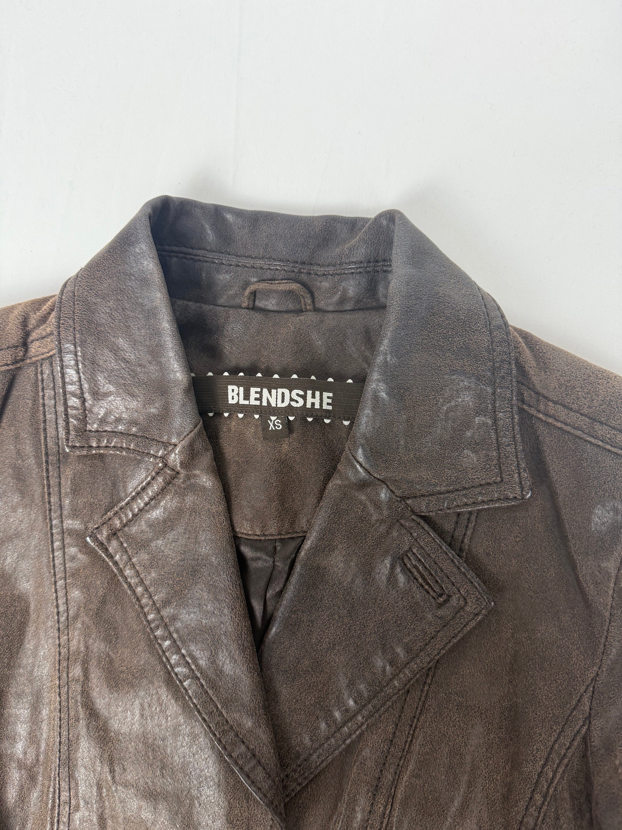 Brown real leather tight fit jacket (XS)