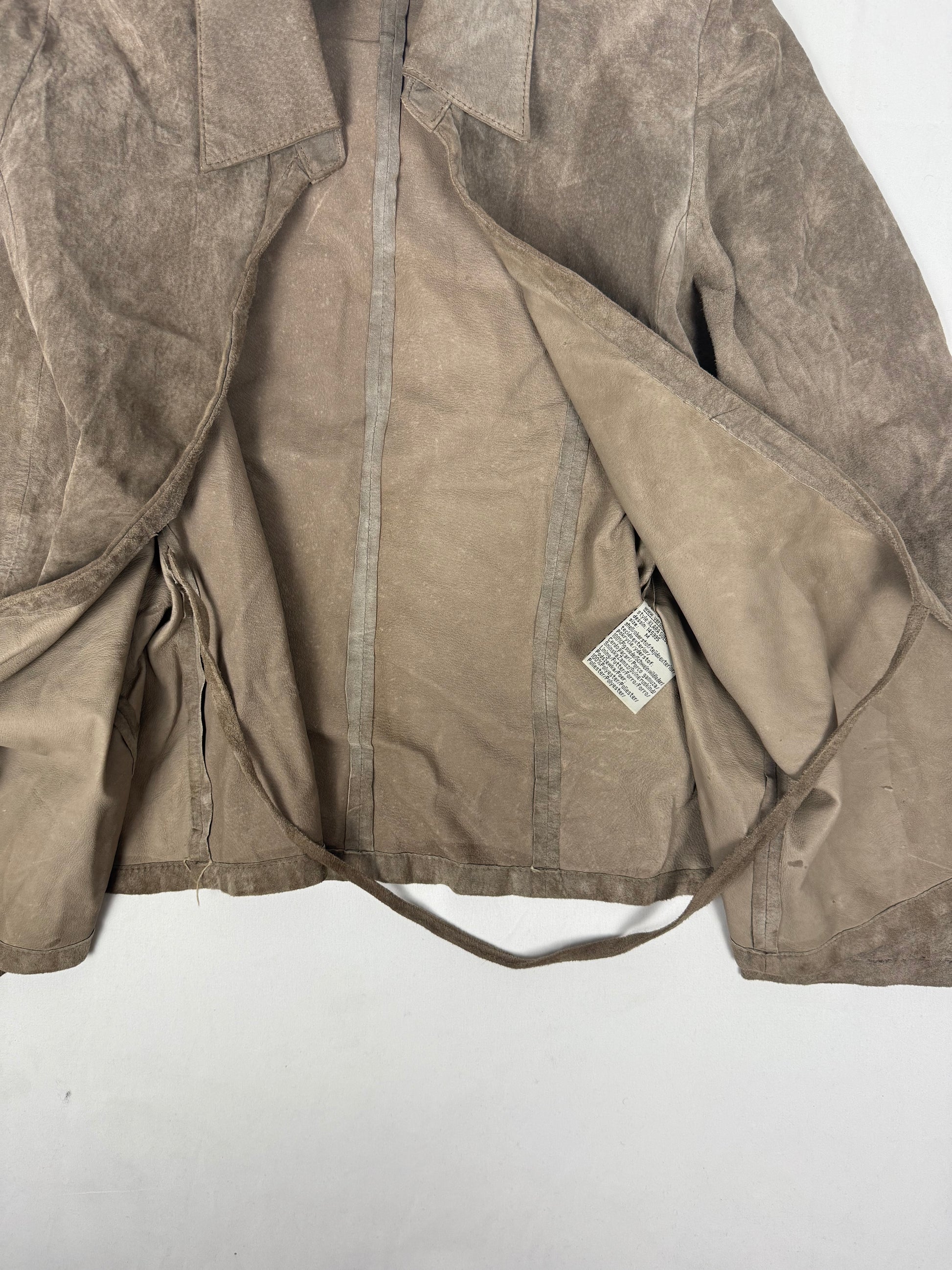Beige real suede leather tie up jacket (S/M)