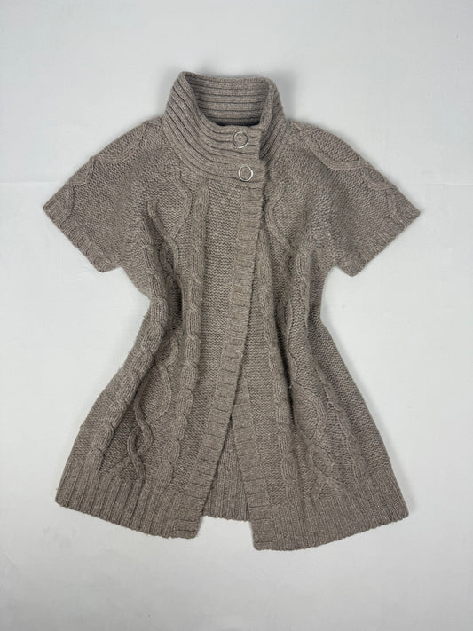 Beige wool short sleeves cardigan jumper (XS/S)
