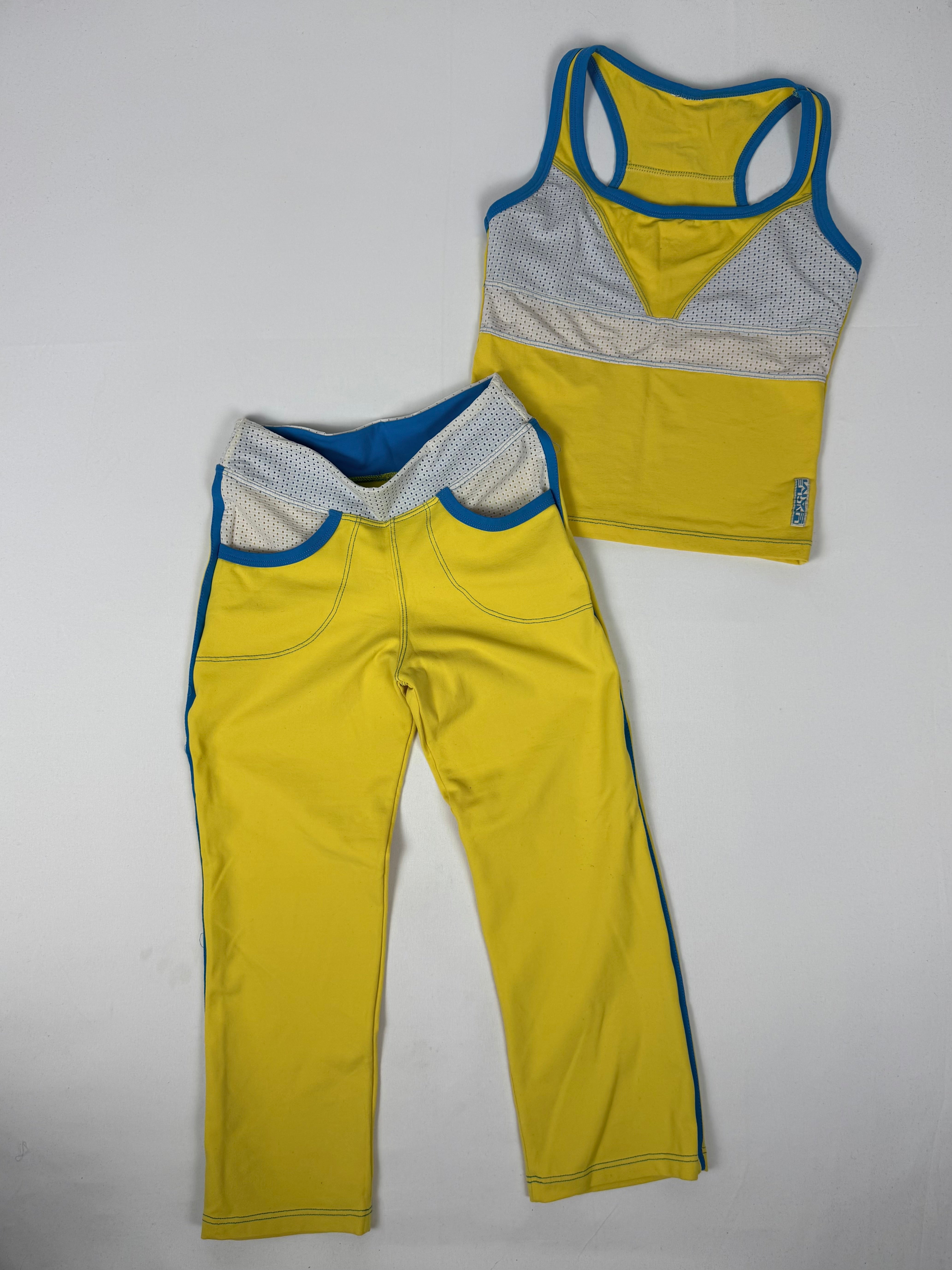 Yellow activewear capri pants + top set (XS)