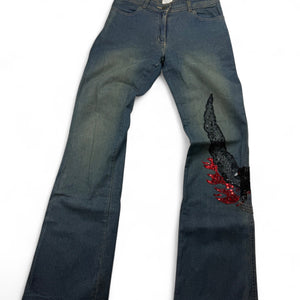 Blue denim mid rise flare bootcut pants (S/M)