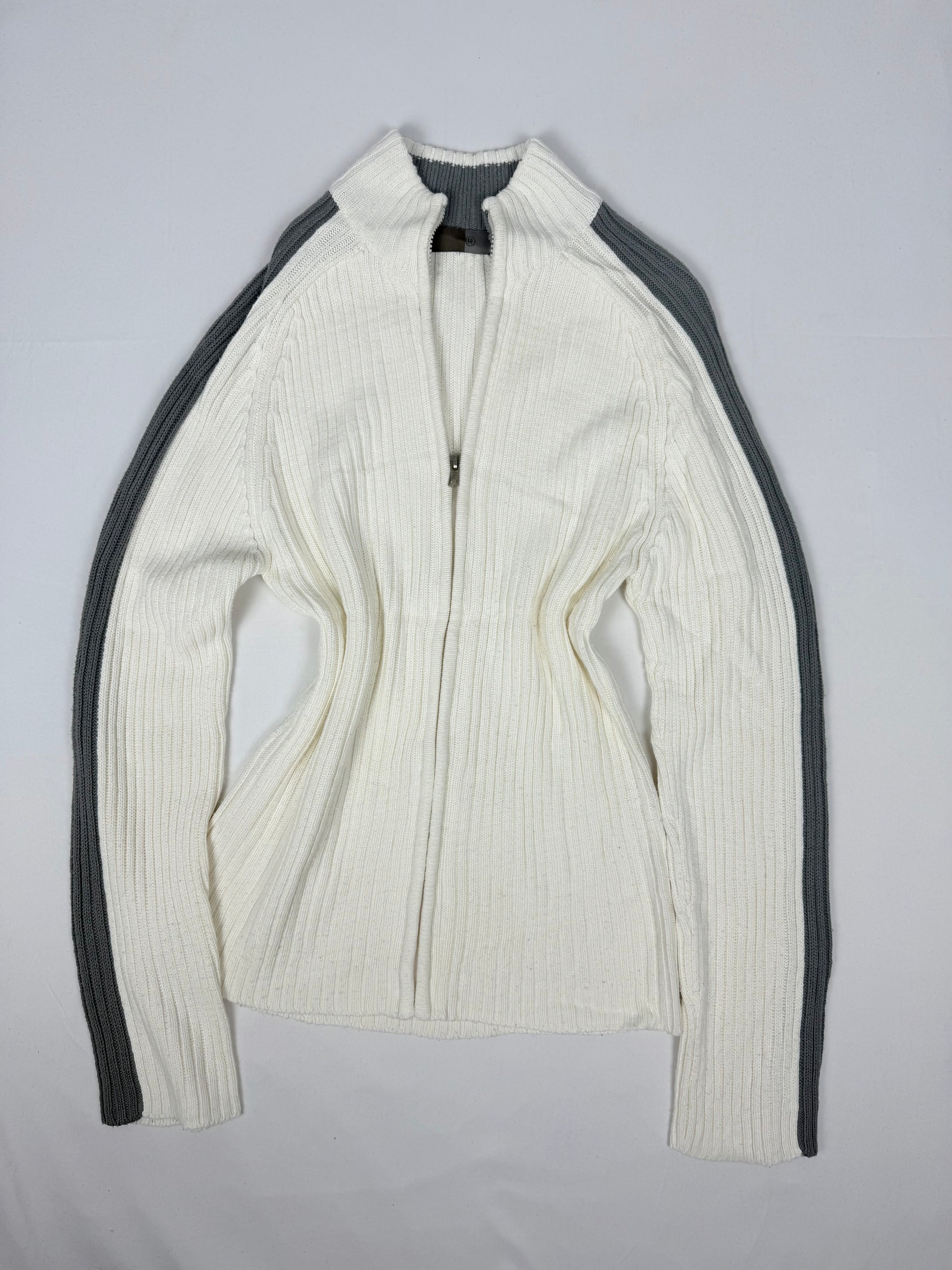 White ribbed zip up cardigan jumper (XL)