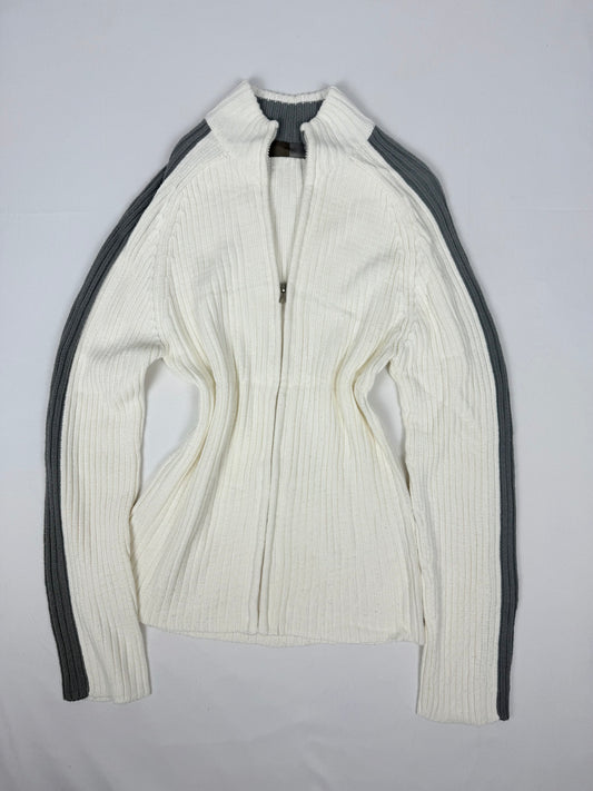 White ribbed zip up cardigan jumper (XL)