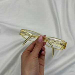Cream office siren glasses with rhinestones logo (with prescription)