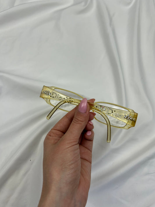 Cream office siren glasses with rhinestones logo (with prescription)
