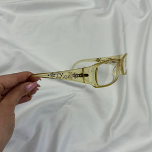 Cream office siren glasses with rhinestones logo (with prescription)