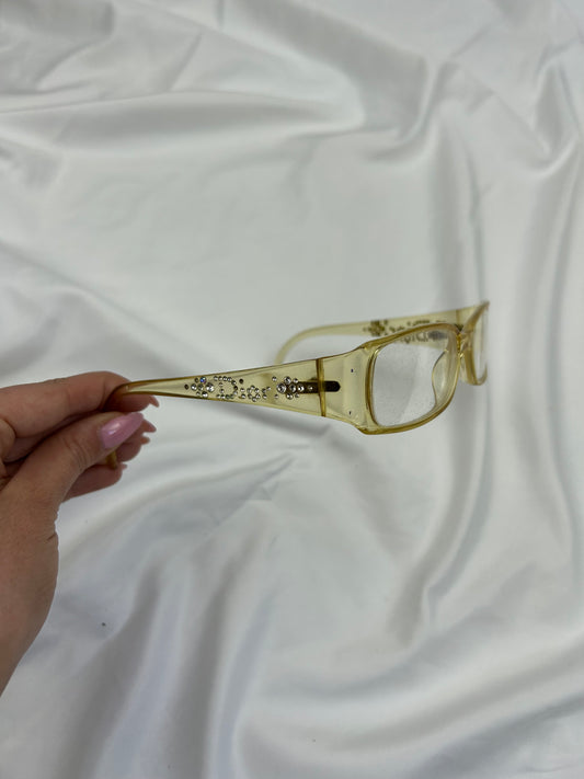 Cream office siren glasses with rhinestones logo (with prescription)