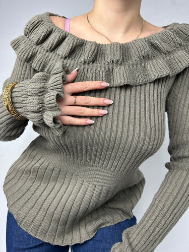 Khaki bardot jumper (S/M)