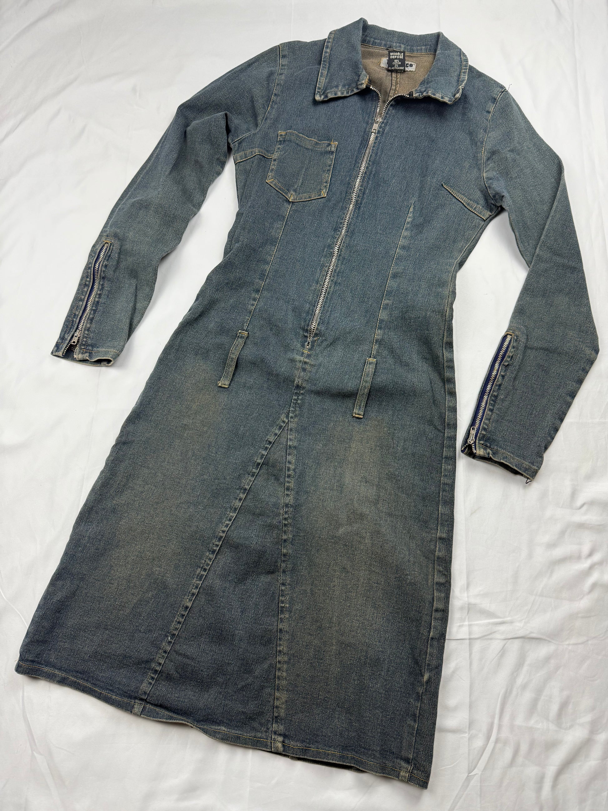 Blue denim tight fit long sleeves dress (S)
