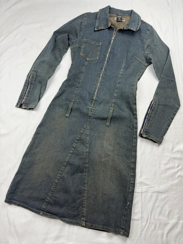 Blue denim tight fit long sleeves dress (S)