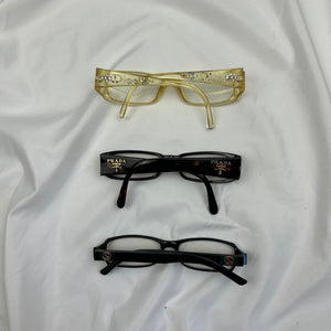 Cream office siren glasses with rhinestones logo (with prescription)
